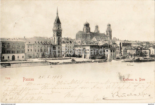Passau - Rathaus u Dom - town hall - cathedral - 7386 - old postcard - 1904 - Germany - used - JH Postcards