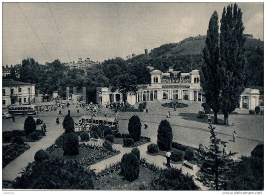 Central entrance to the Park - bus - Kislovodsk - Caucasian Mineral Waters - 1956 - Russia USSR - unused - JH Postcards