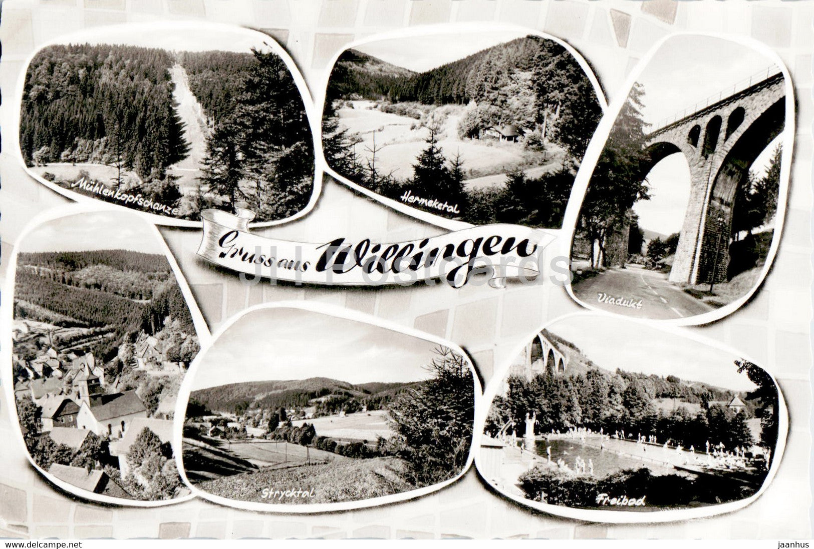 Gruss aus Willingen - Muhlenkopfschanze - Hermeketal - Viadukt - Freibad - old postcard - Germany - unused - JH Postcards