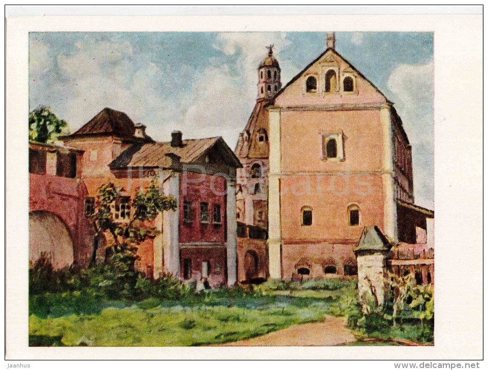 painting by A. Vasnetsov - Dulo tower and Sushilo , 1929 - monastery - russian art - unused - JH Postcards