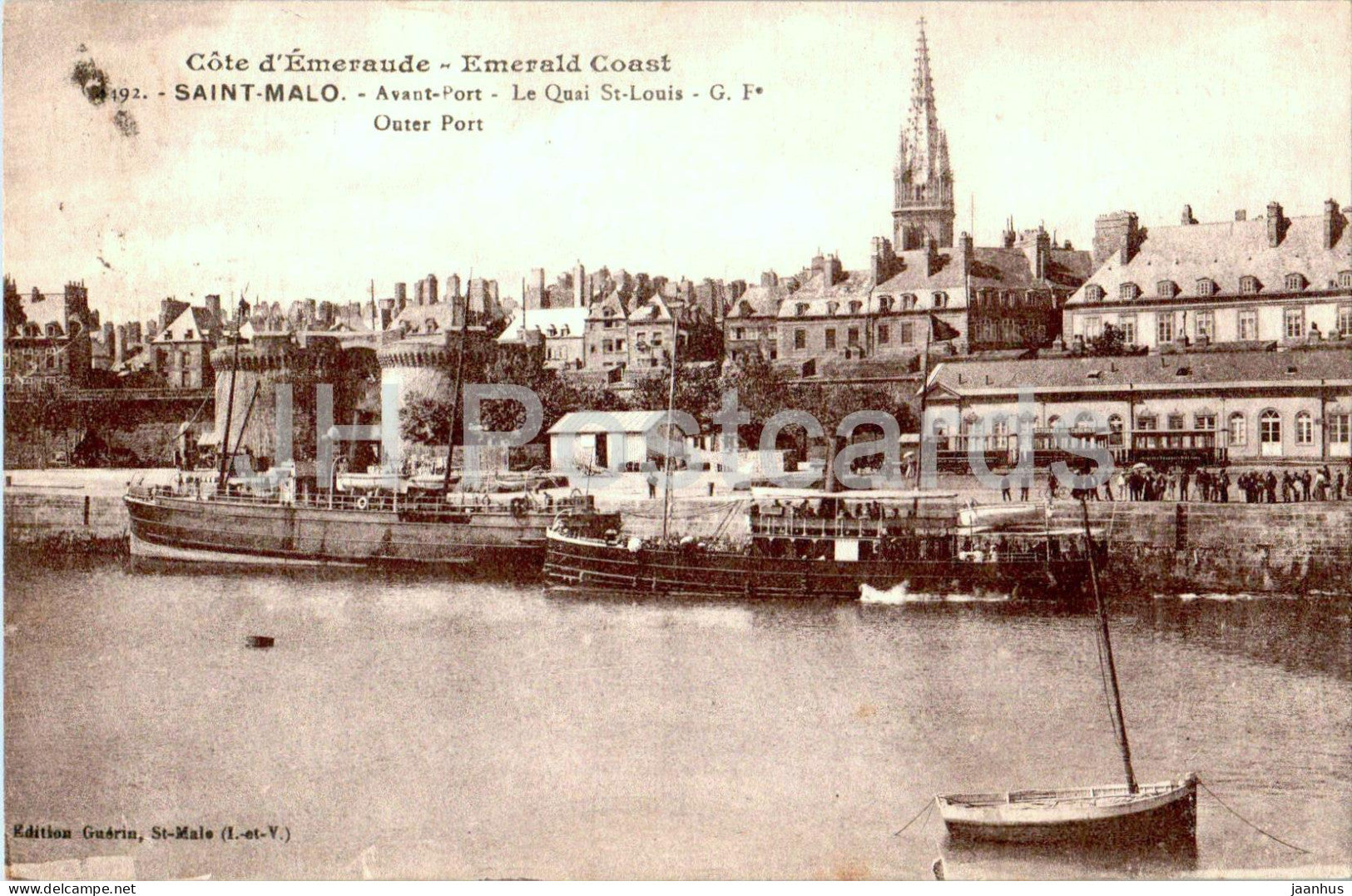 Saint Malo - Avant Port - Le Quai St Louis - Outer Port - boat - ship - 192 - old postcard - 1925 - France - used - JH Postcards