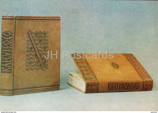 Estonian Leather Art - Book Covers Kalevala Kalevipoeg by Helga Reimo - Estonian art - 1975 - Russia USSR - unused - JH Postcards