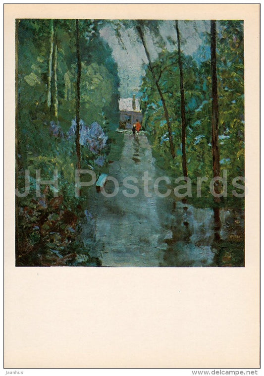 painting by A. Polyushenko - Spring Rain - Russian art - Russia USSR - 1983 - unused - JH Postcards