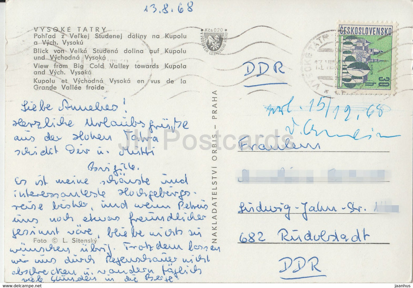 Vysoke Tatry - High Tatras - View from Big Cold Valley towars kupola and Vych - 1968  Czechoslovakia - Slovakia - used