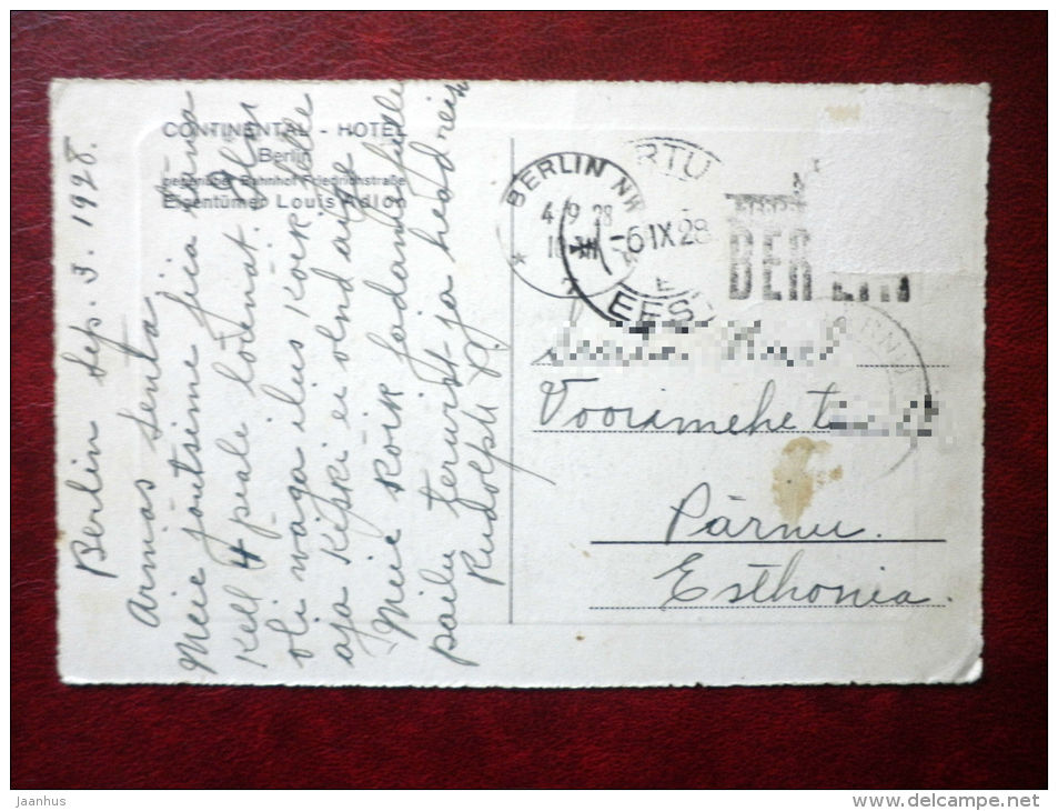 Continental hotel - gegenüber Bahnhof Friedrichstrasse Berlin - sent from Berlin to Estonia , Tartu - Germany - used - JH Postcards