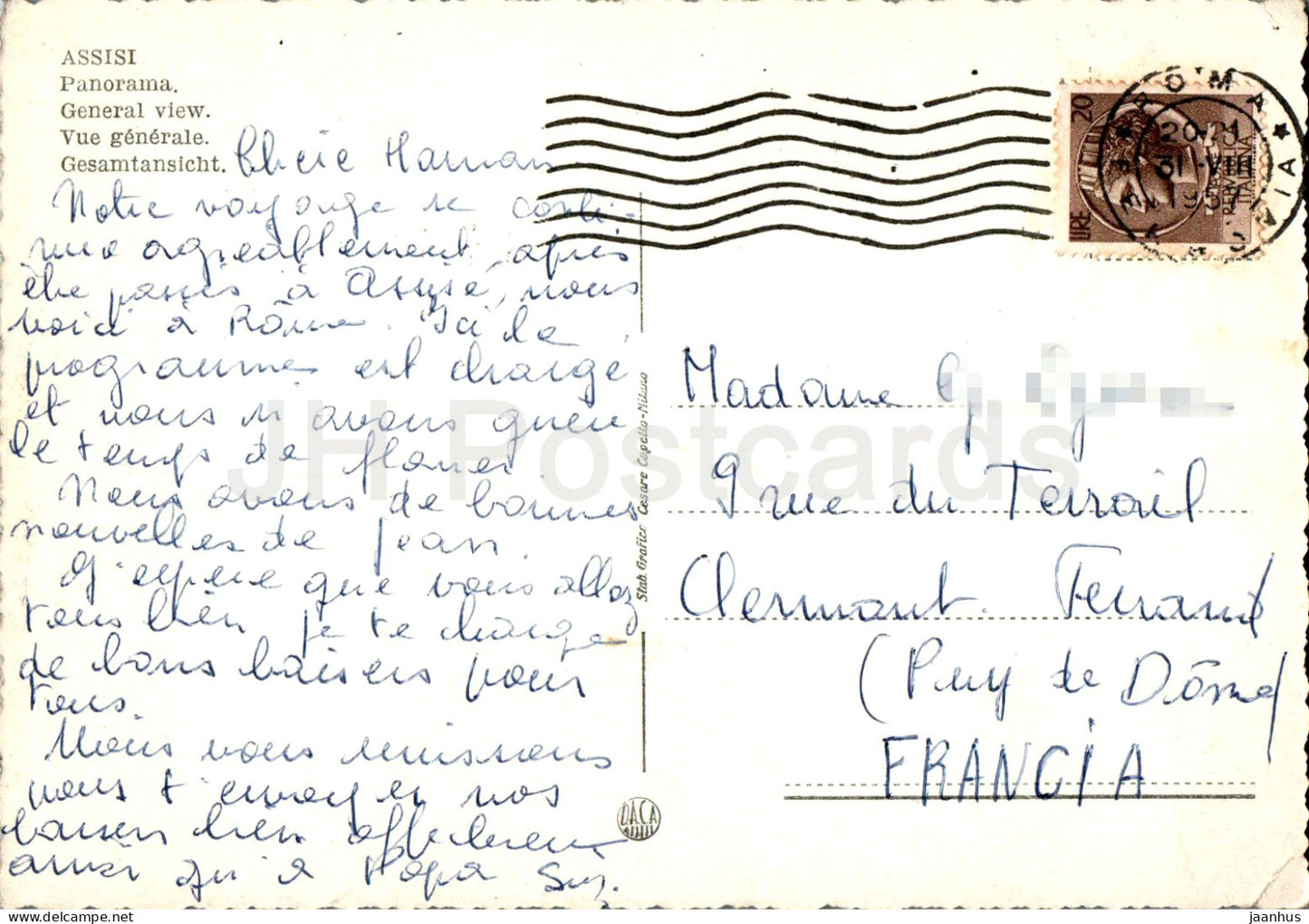 Assisi - Panorama - Gesamtansicht - alte Postkarte - 1957 - Italien - gebraucht 