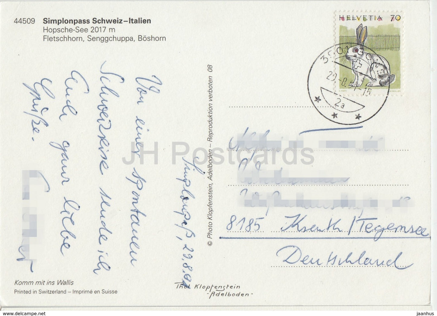 Simplonpass Schweiz Italien - Hopsche See 2017 m - Fletschhorn - Senggchuppa - 44509 - 1991 - Switzerland - used