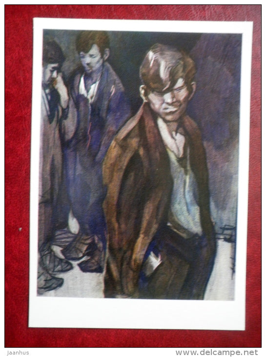 painting by I. Ushakov - boys - Pedagogical Poem by I. Makarenko - book - Russia USSR - 1977 - unused - JH Postcards