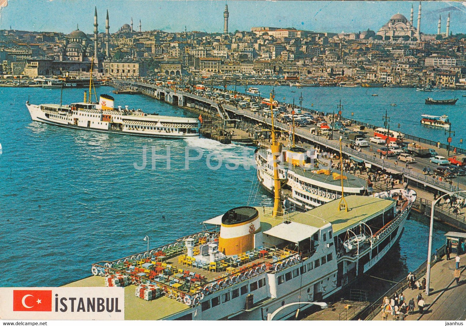 Istanbul - Galata Bridge - New Mosque and Suleymaniye - ship - car - 1978 - Turkey - used - JH Postcards