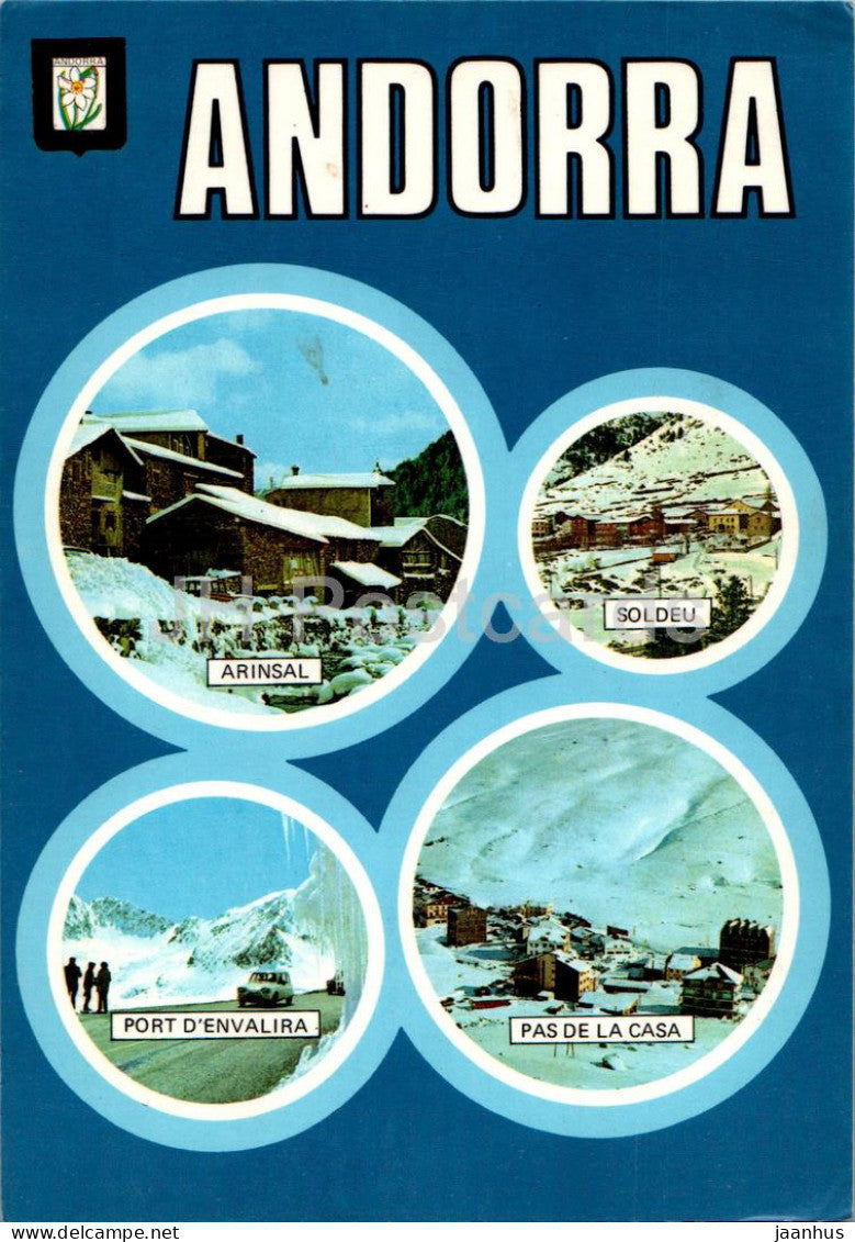 Valls D'Andorra - Arinsal - Soldeu - Pas de la Casa - multiview - 390 - 1981 - Andorra - used - JH Postcards