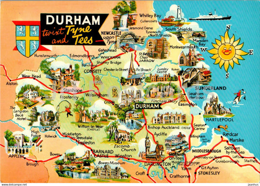 Durham Twist Tyne and Tees - map - 90 - England - United Kingdom - unused - JH Postcards