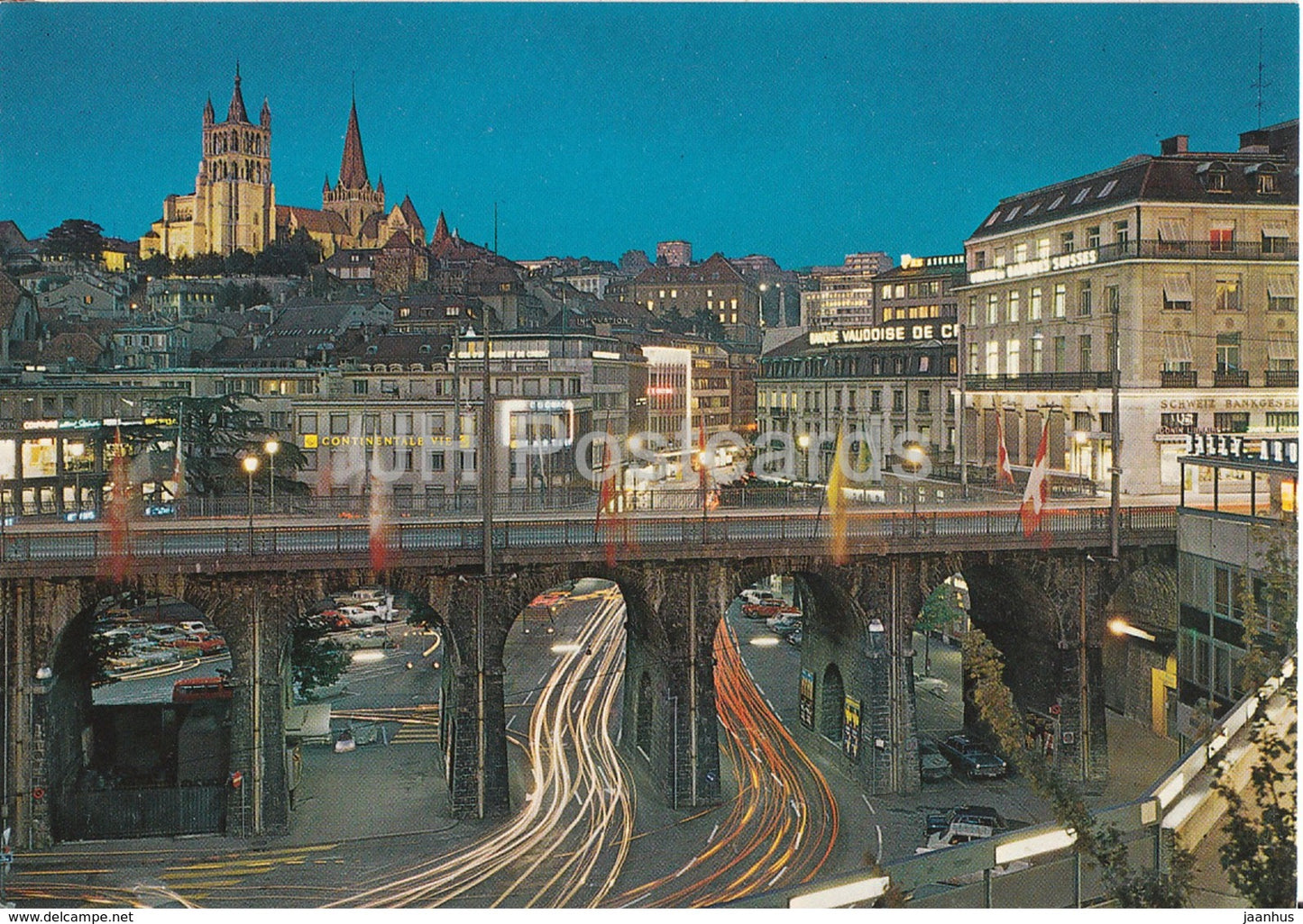 Lausanne - Vue nocturne du Grand Pont la cathedrale - Night view of Grand Pont and cathedral - Switzerland - unused - JH Postcards