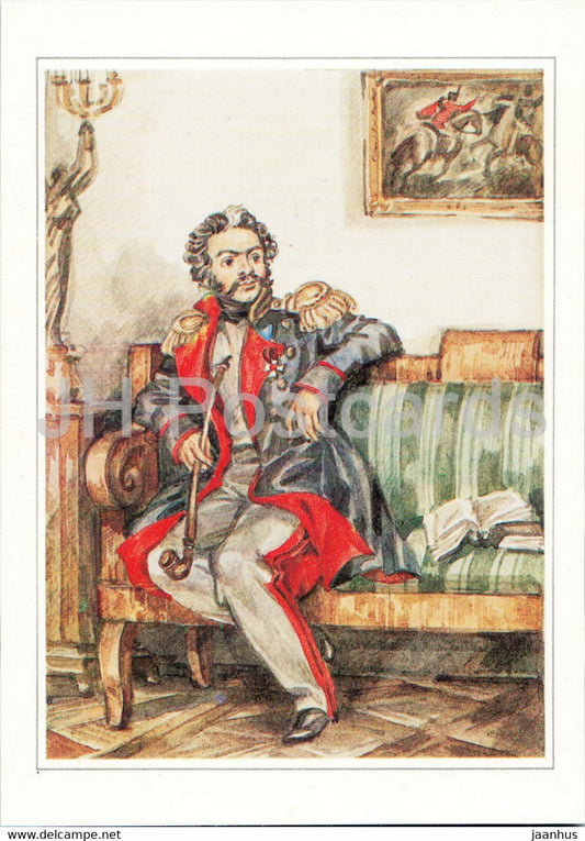 Russian writer Alexander Pushkin - D. Davydov - illustration - 1984 - Russia USSR - unused - JH Postcards