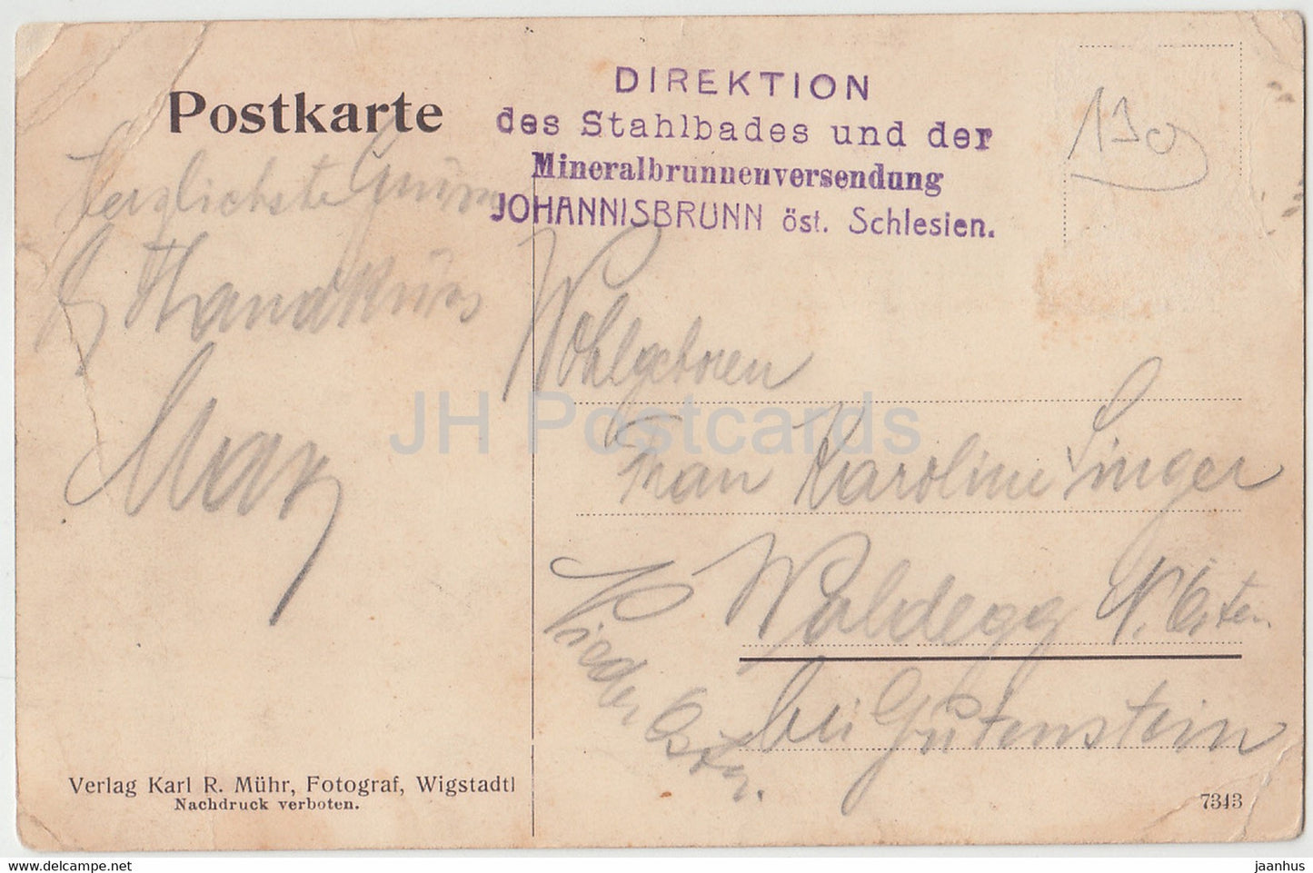 Bad Johannisbrunn oster Schlesien - Janske Koupele - Elektrizitatswerk - Badehaus - old postcard - Czech Republic - used