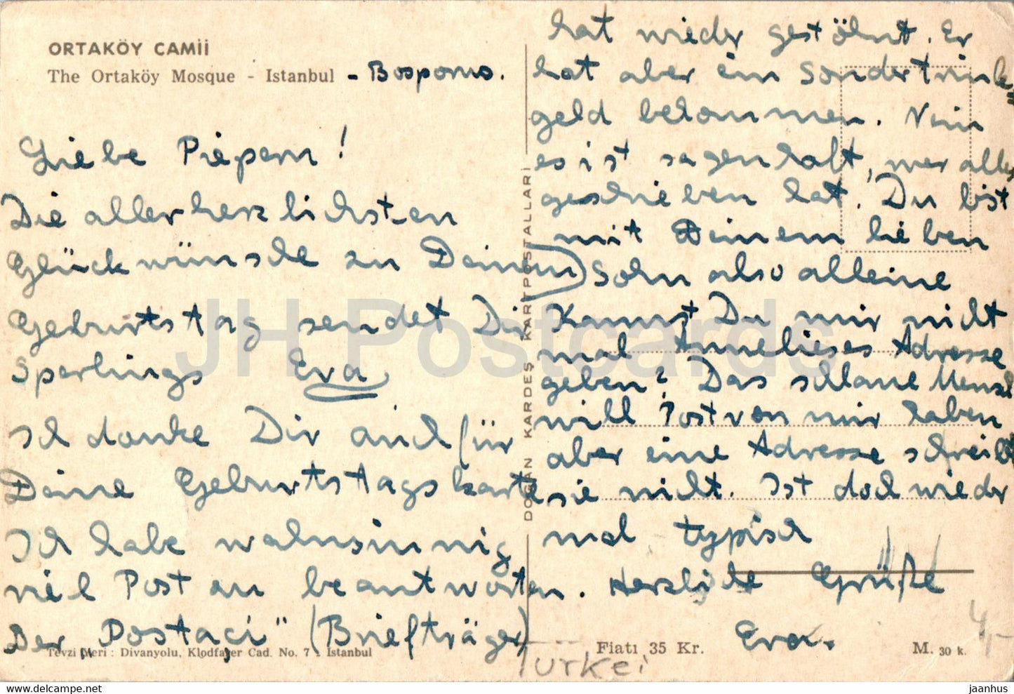 Istanbul - The Ortakoy Mosque - old postcard - Turkey - used