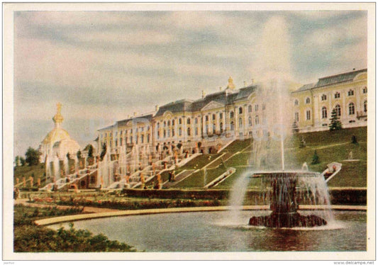 The Great Palace and The Great Cascade - fountains - Petrodvorets - 1964 - Russia USSR - unused - JH Postcards