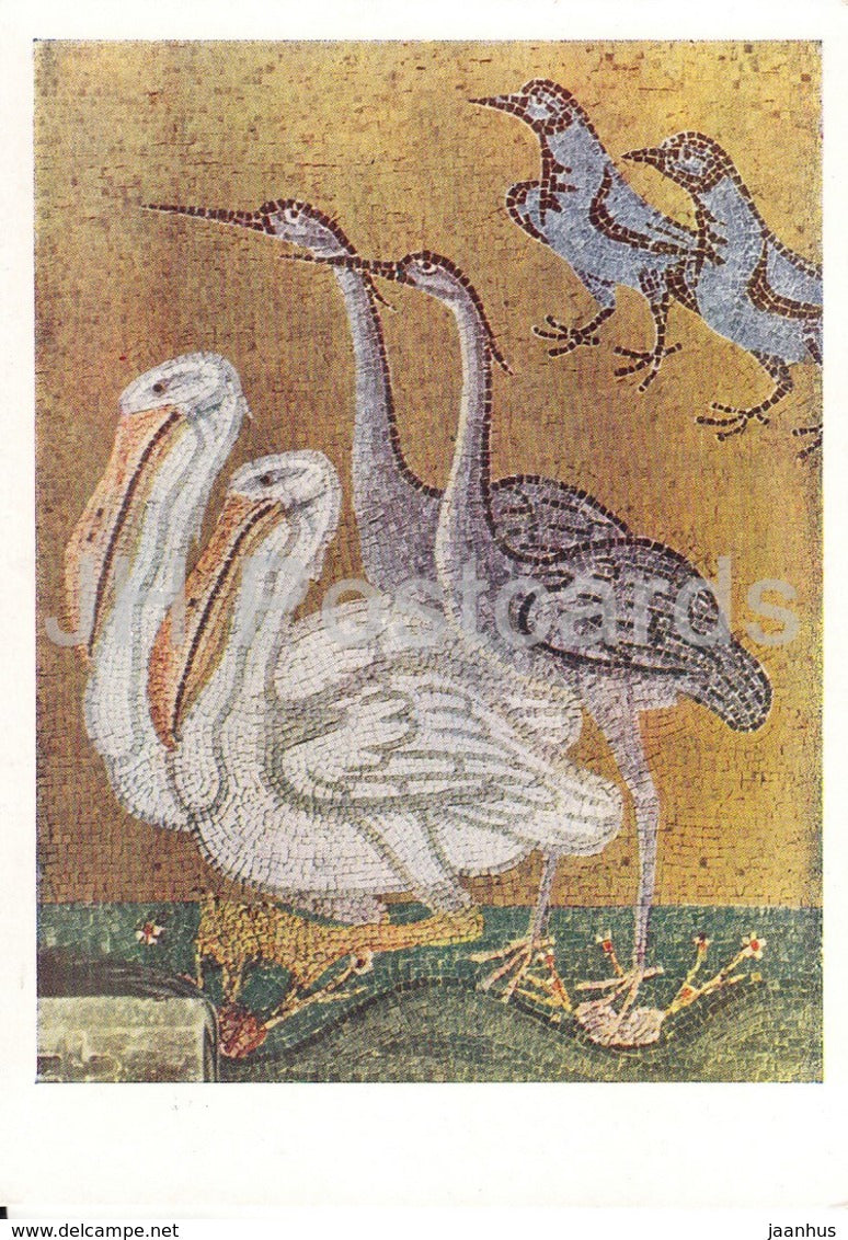 Detail of Mosaics from St. Mark's Cathedral in Venice - Noah's Ark - pelican - birds - 1961 - Russia USSR - unused - JH Postcards