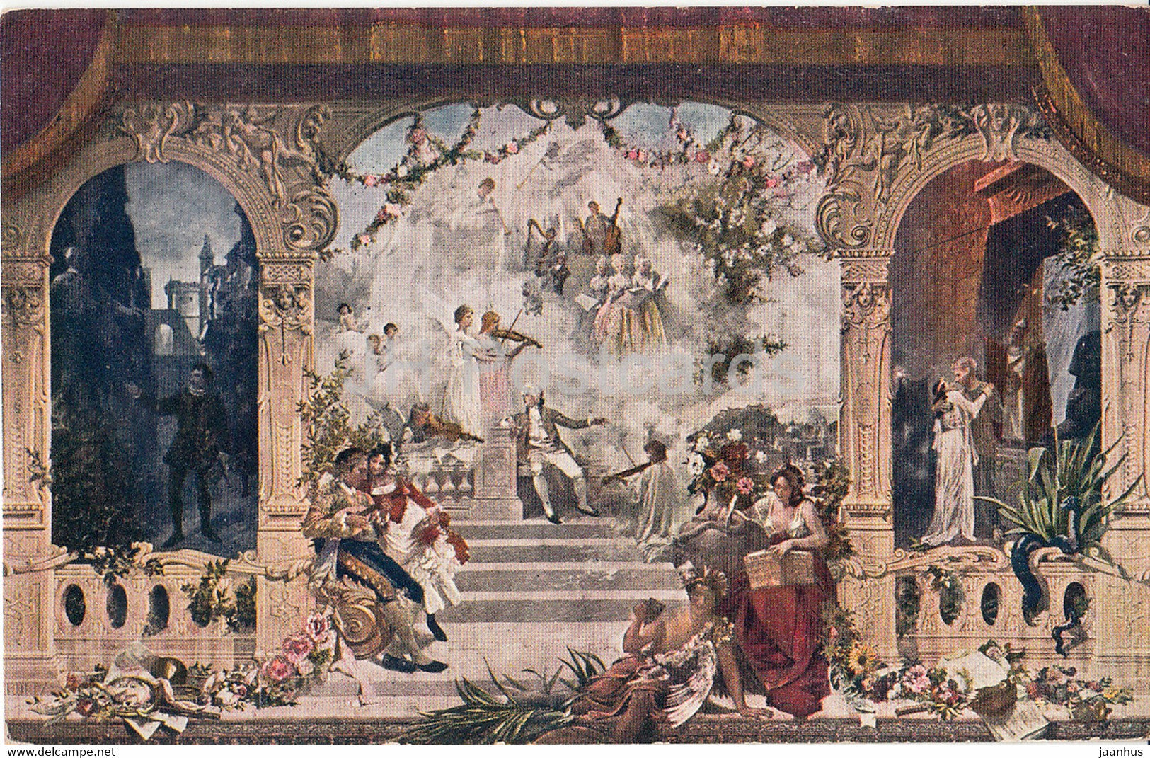 Salzburg - Der Mozart Vorhang im Salzburger Stadttheater - theatre - old postcard - 1934 - Austria - unused - JH Postcards