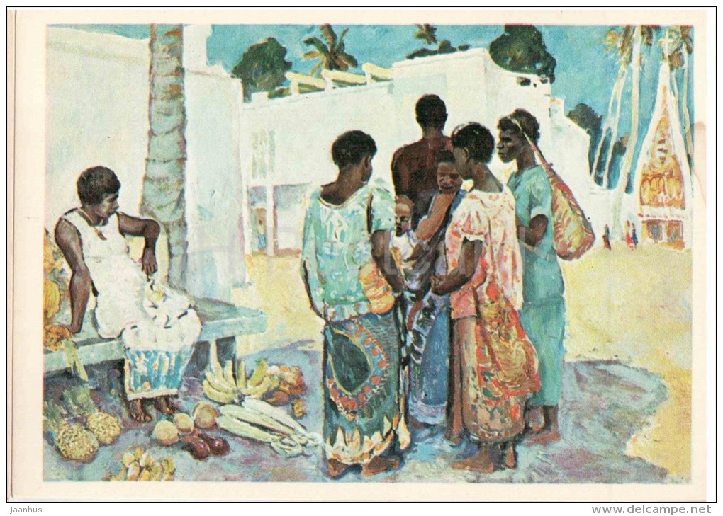 paintings by Plakhov and Alekseyev - Moresby town in Papua New Guinea - Pacific - 1979 - Russia USSR - unused - JH Postcards