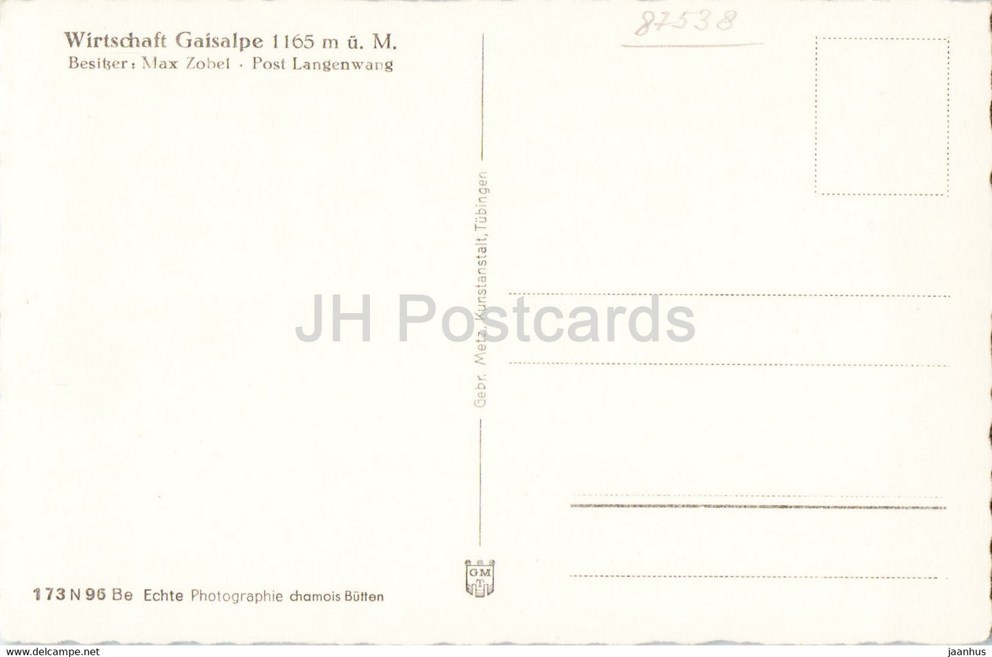 Wirtschaft Gaisalpe 1165 m - old postcard - Germany - unused