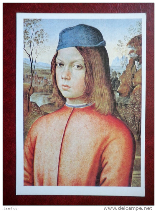 painting by Pinturicchio , Portrait of a boy - italian art - unused - JH Postcards
