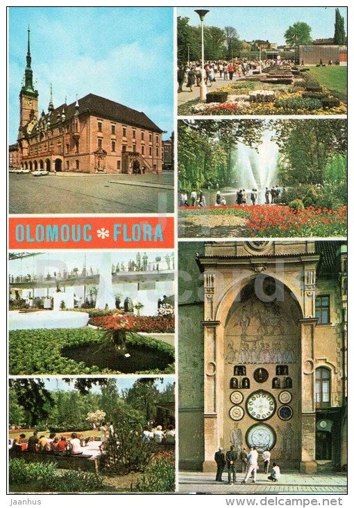 Olomouc - Flora - town hall - exhibition grounds - Astronomical Clock - Czechoslovakia - Czech - unused - JH Postcards