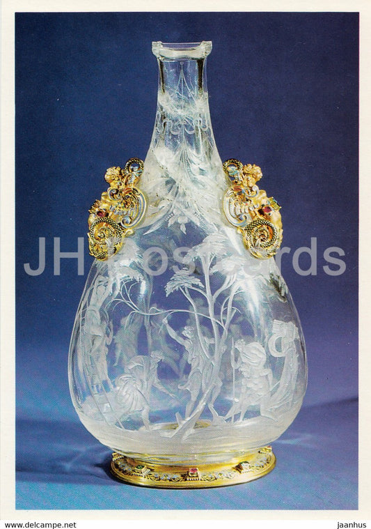 Bergkristallflasche in Goldmontierung - Rock Crystal Bottle mounted in Gold - Grunes Gewolbe - DDR Germany - unused - JH Postcards