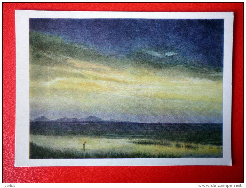 painting by Bireshvar B. Sen . Enchanted Lake - indian art - unused - JH Postcards