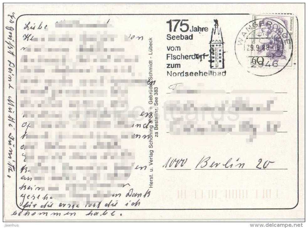 Nordsee - Baltic sea - Möwen - Krabbenfischer - Seehundsbank - Muscheln - Fischkutter - Germany - 1988 gelaufen - JH Postcards