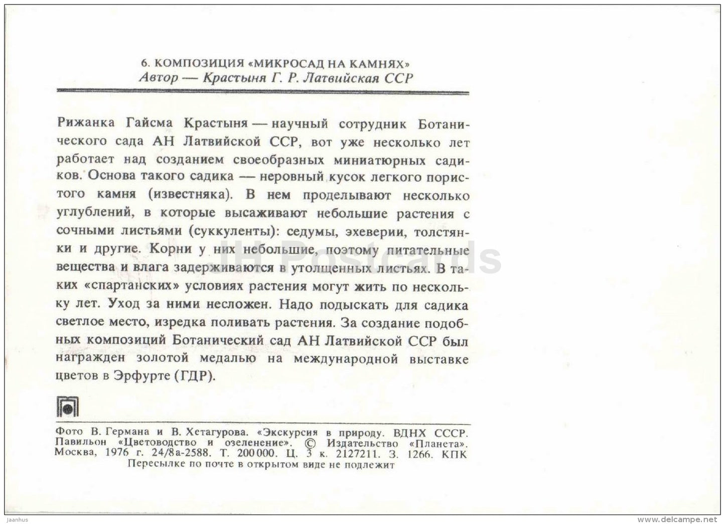 composition Micro-Garden at Stones - flowers - floriculture and gardening pavilion - 1976 - Russia USSR - unused - JH Postcards