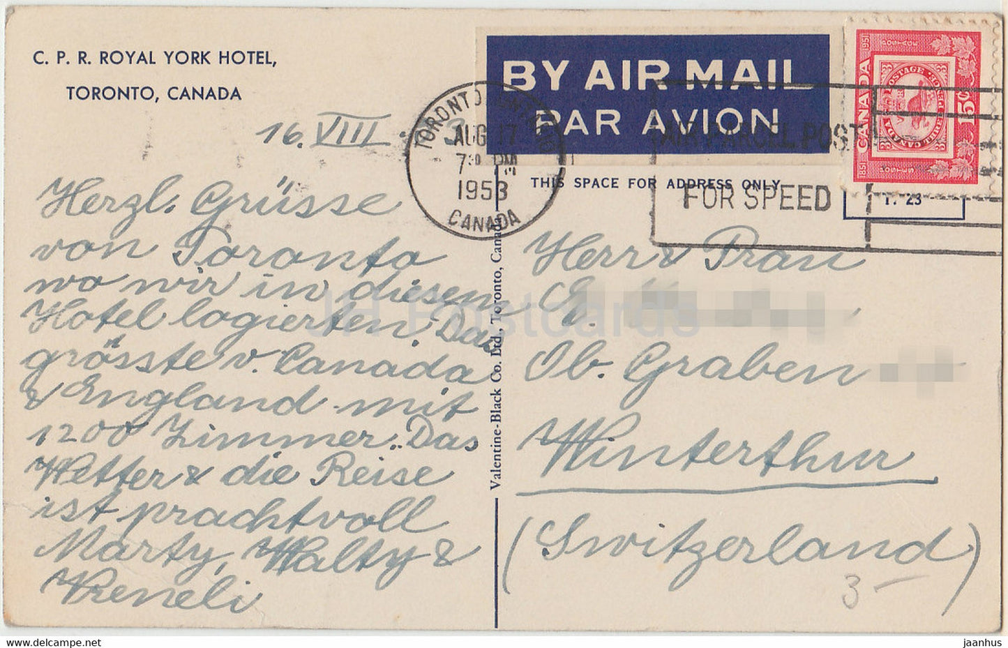 Hôtel CPR Royal York - Toronto - 1953 - Canada - occasion