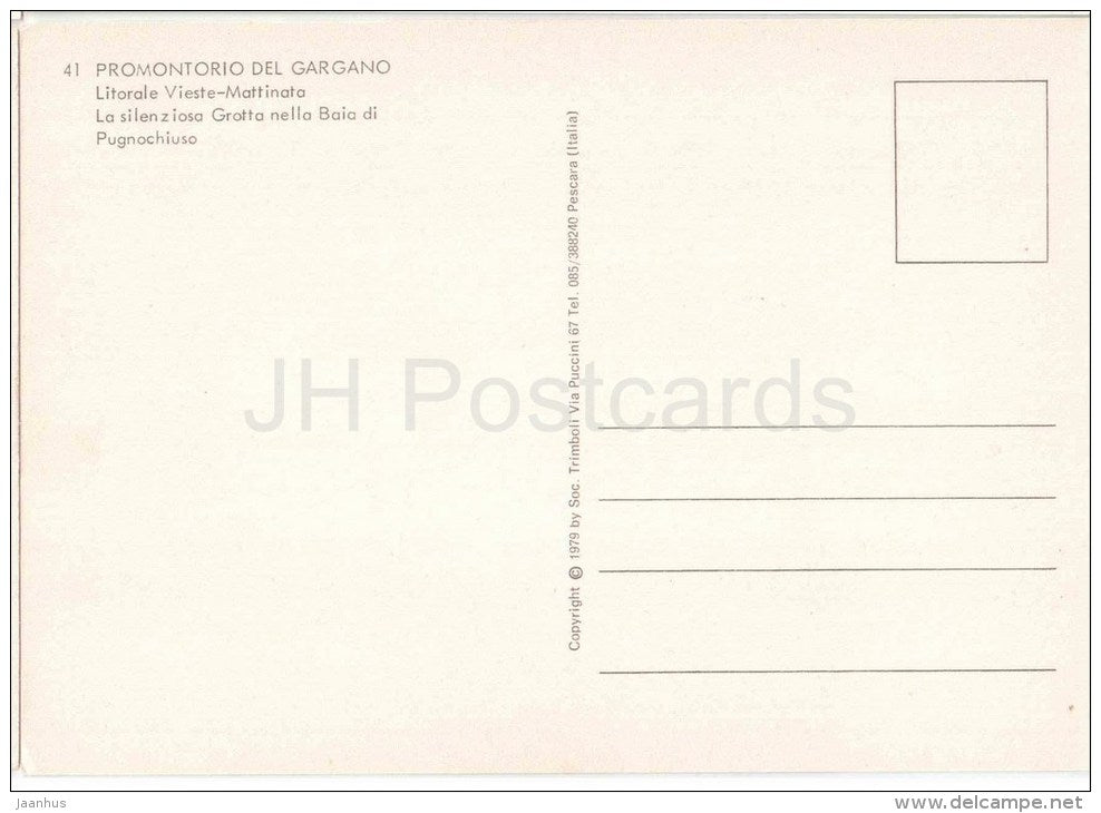 La Silenziosa Grotta , Littorale Vieste-Matinata - Promontoria del Gargano - Puglia - 41 - Italia - Italy - unused - JH Postcards