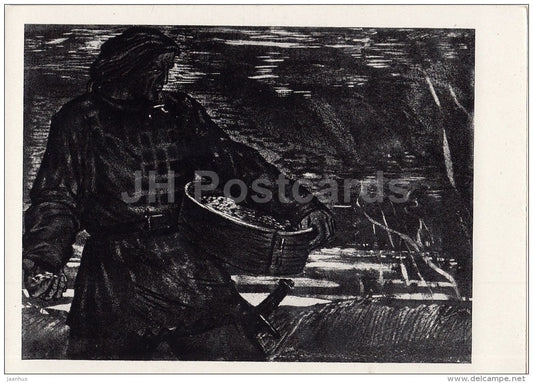 painting by E. Okas - Estonian National Hero Kalevipoeg sowing , 1961 - Estonian Art - 1966 - Russia USSR - unused - JH Postcards