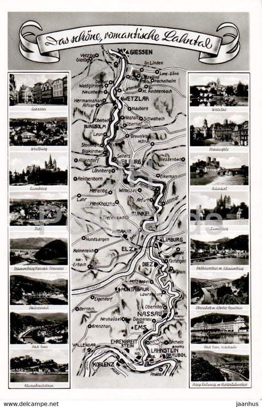 Das Schone romantische Lahntal - old postcard - Germany - unused - JH Postcards