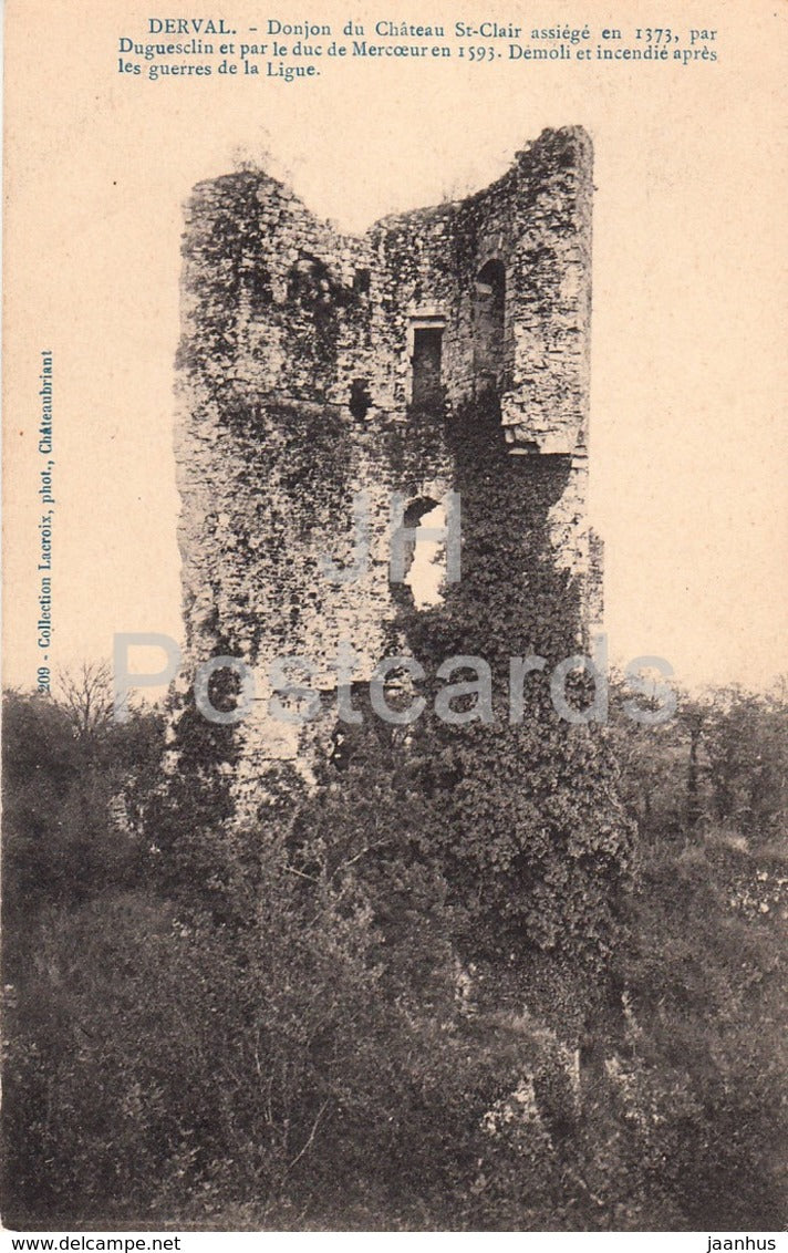 Derval - Donjon du Chateau St Clair - castle ruins - old postcard - France - unused