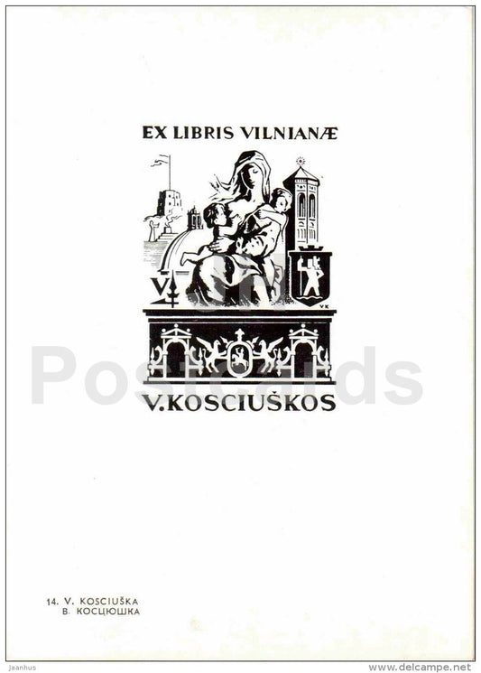 V. Kosciuskos - Ex Libris - 1969 - Lithuania USSR - unused - JH Postcards