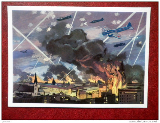 The soviet naval aircraft bombing Berlin - WWII - by I. Rodinov - airplanes - 1976 - Russia USSR - unused - JH Postcards