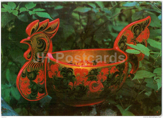 Rooster Dipper - Semyonovskaya khokhloma - russian handicraft - 1981 - Russia USSR - unused - JH Postcards