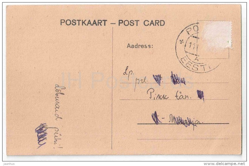 Greeting Card - Red Peony - flowers - old postcard - circulated in Estonia - JH Postcards