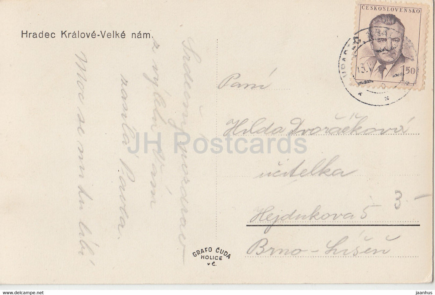 Hradec Kralove - Velke Nam - square - old postcard - Czechoslovakia - Czech Republic - used