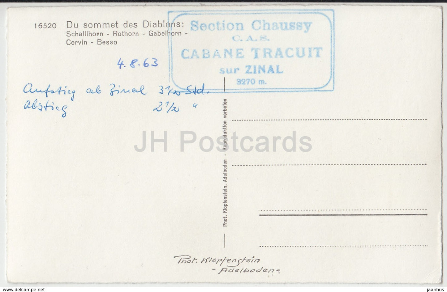 Du Sommet des Diablons - Schallihorn - Rothorn - Gabelhorn - Cervin - Besso - 16520 - Suisse - 1963 - occasion