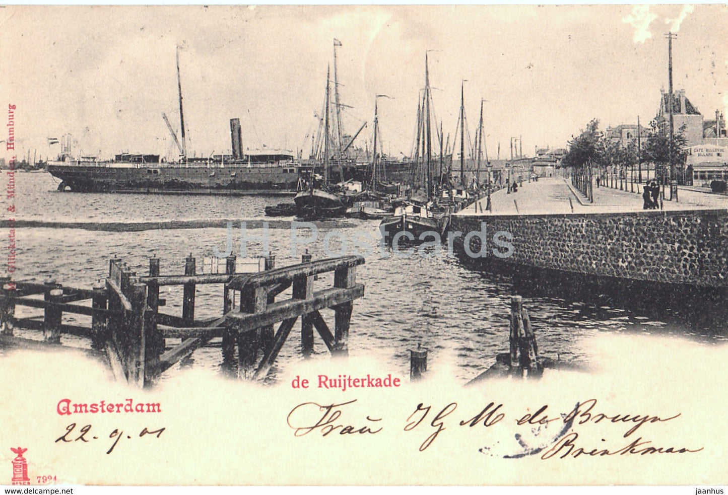 Amsterdam - de Ruijterkade - ship - old postcard - 1901 - Netherlands - used - JH Postcards