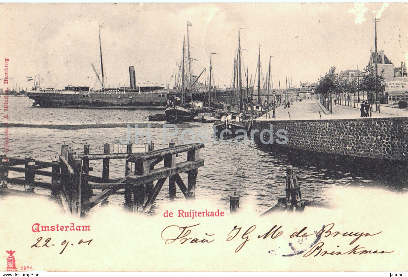 Amsterdam - de Ruijterkade - ship - old postcard - 1901 - Netherlands - used - JH Postcards