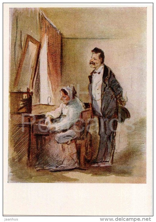 painting by P. Shmelkov - 1 - By Mama for the Money - russian art - unused - JH Postcards