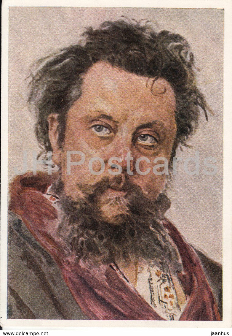 painting by Ilja Repin - M P Mussorgski - detail - Russian art - Germany - used - JH Postcards