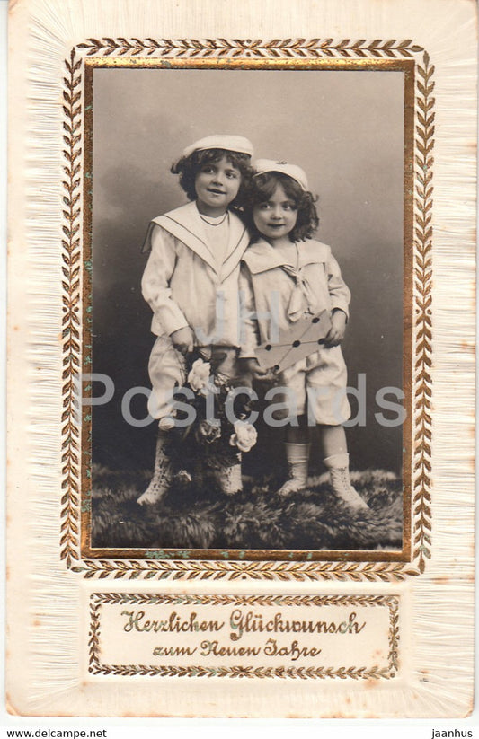 New Year Greeting Card - Herzlichen Gluckwunsch zum Neuen Jahre - children - old postcard - 1907 - Germany - used - JH Postcards