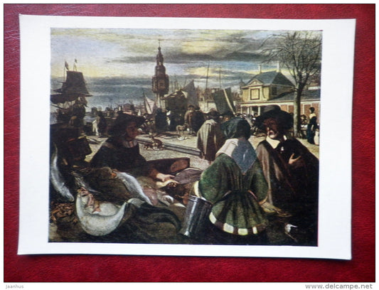 Painting by Emanuel de Witte - Market in the Hague - dutch art - unused - JH Postcards