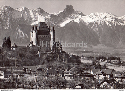 Thun - Schloss mit Stockhorn - castle - 1507 - Switzerland - old postcards - used - JH Postcards