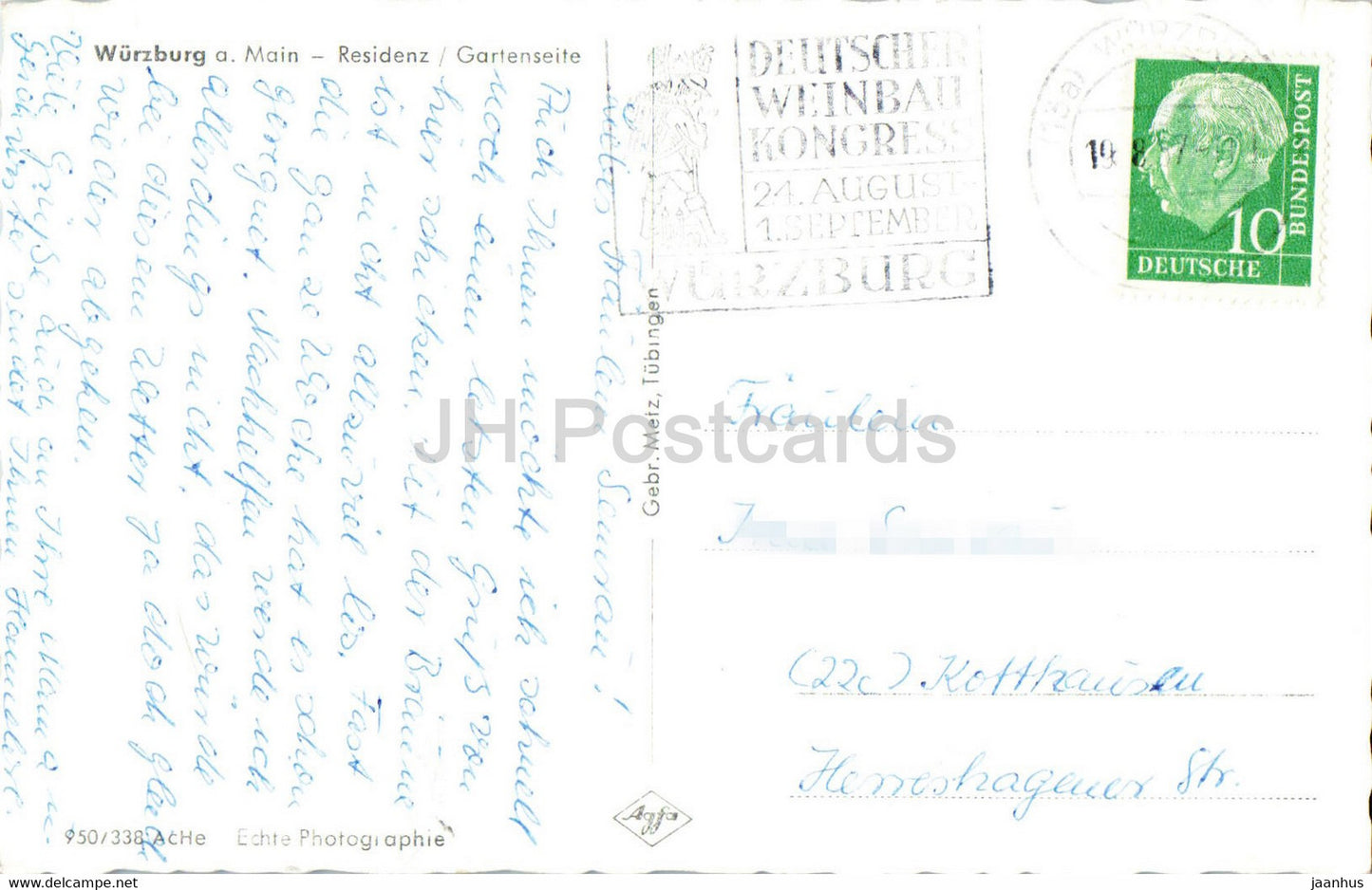 Wurzburg a Main - Residenz - Gartenseite - old postcard - 1957 - Germany - used