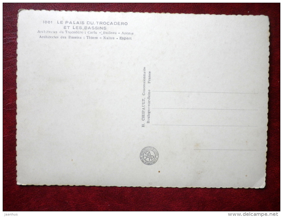 1001 Le Palais Du Trocadero et les Bassins Exposition - Internationale Paris , 1937 - H. Chipault - unused - JH Postcards